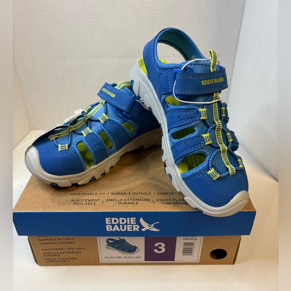Eddie Bauer Kids Blue and Lime Active Sandals Adjustable Fit